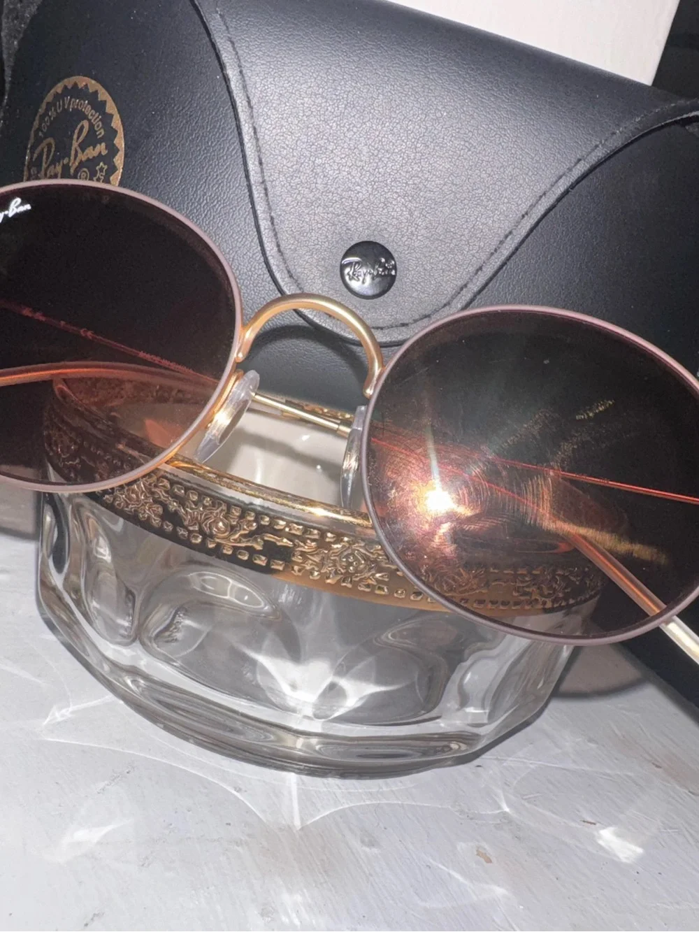 Ray-Ban Gold Frame Sunglasses with Burgundy Lenses